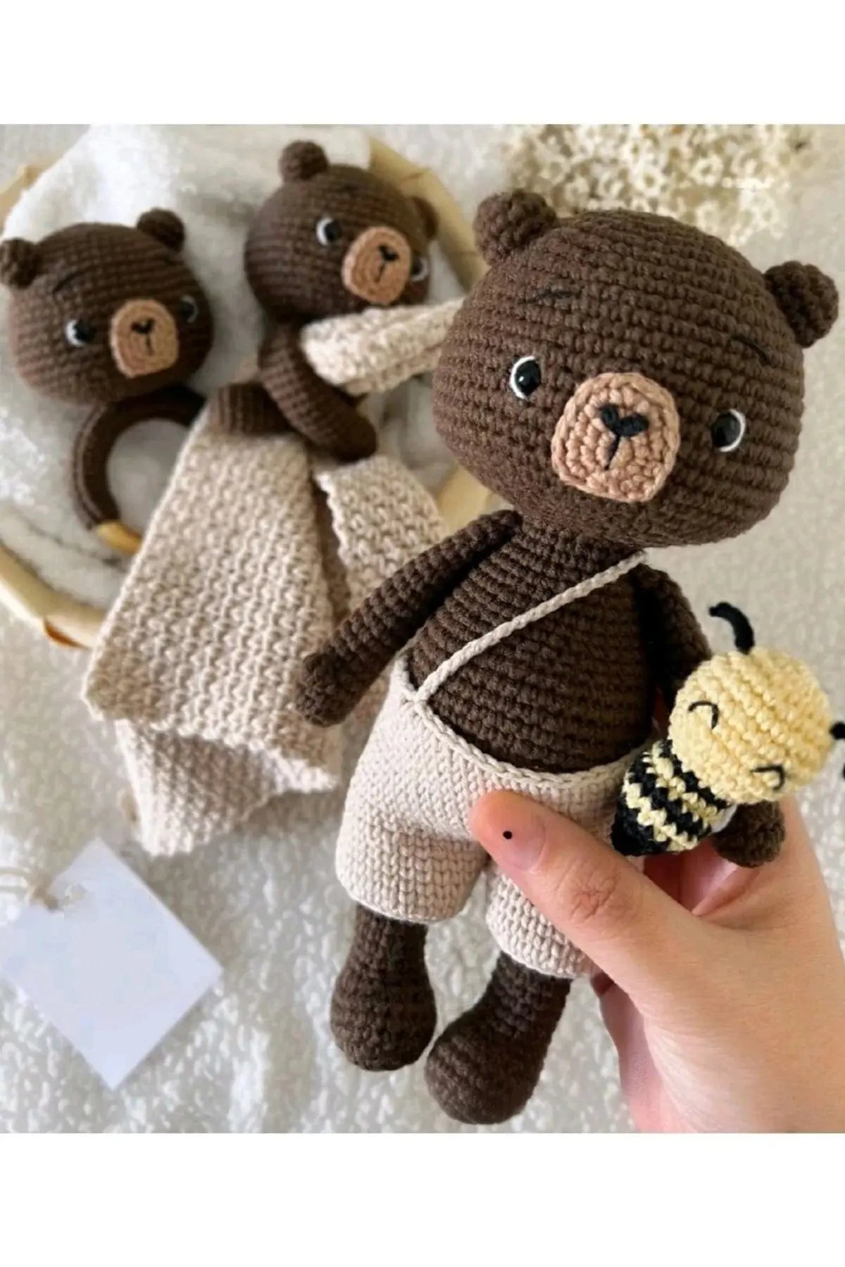 Crochet Teddy Bear Newborn Gift Toy Set (3 Pieces) - Joy Gift London