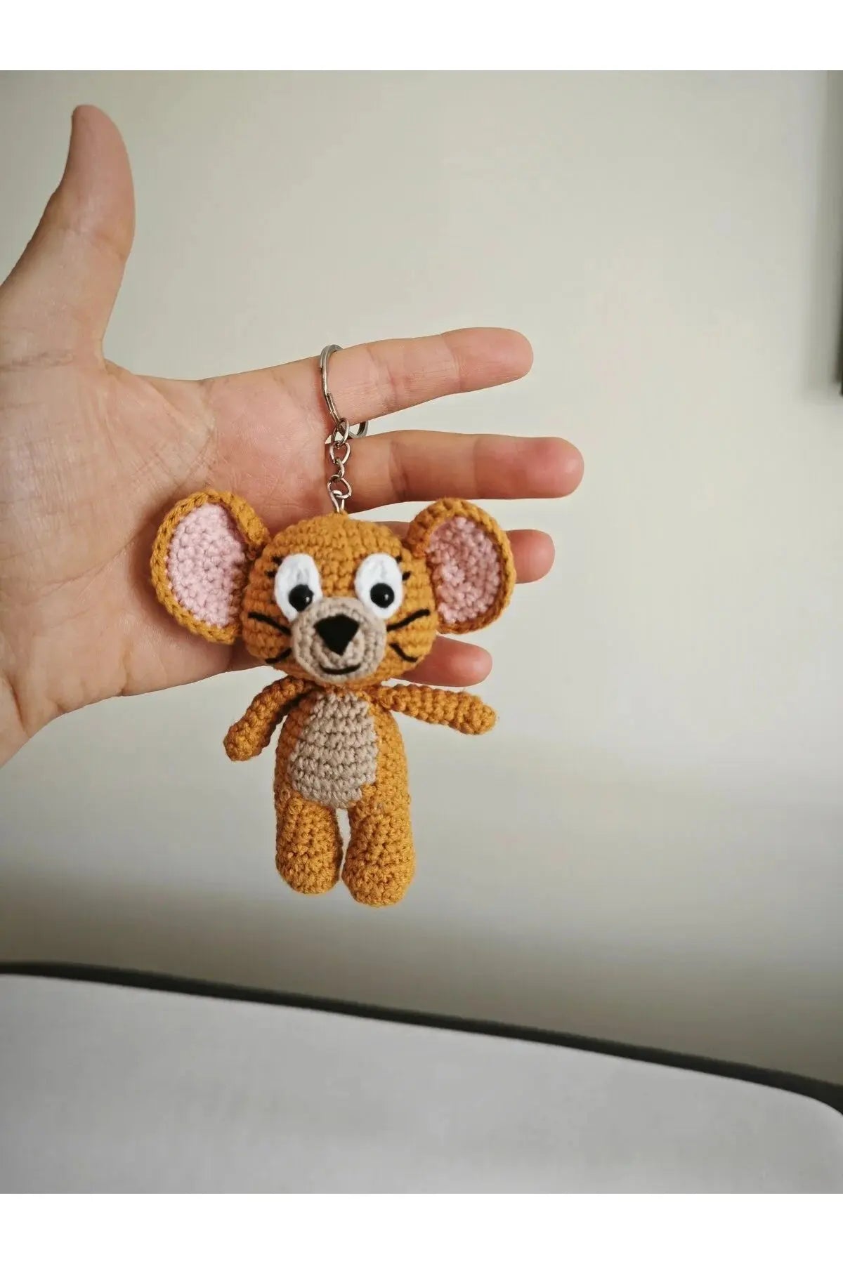 Crochet Jerry Mouse Keychain - Whimsical Handcrafted Accessory - Joy Gift London