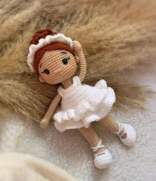 Crochet Red Hair Girl in White Dress Doll - Joy Gift London