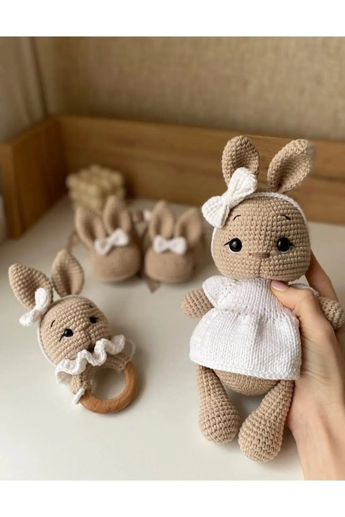 Crochet Newborn Gift Toy Set Rabbit 3pc - Joy Gift London