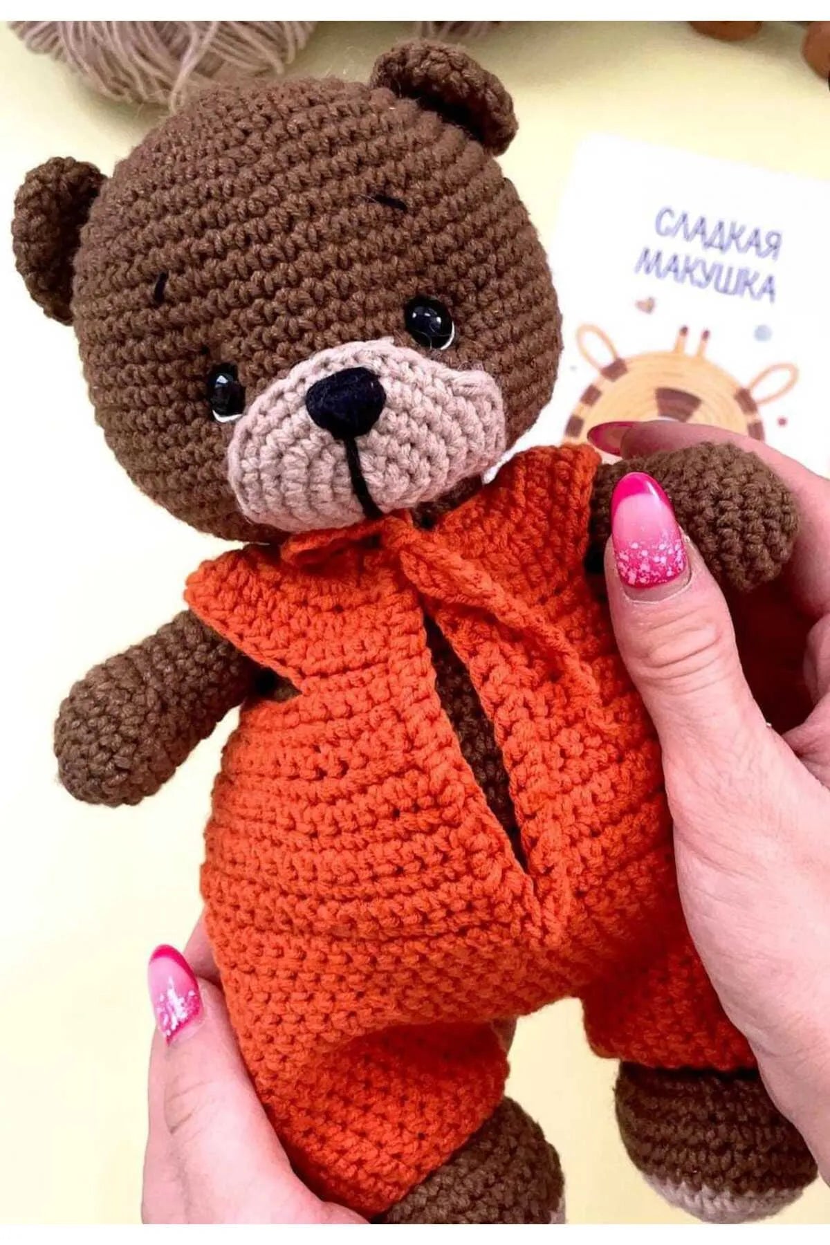 Crochet Cute Teddy Bear with Orange Jumpsuit