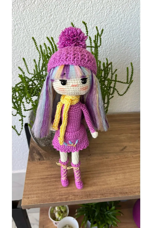 Crochet Unicorn Hair Girl Doll Toy - Joy Gift London