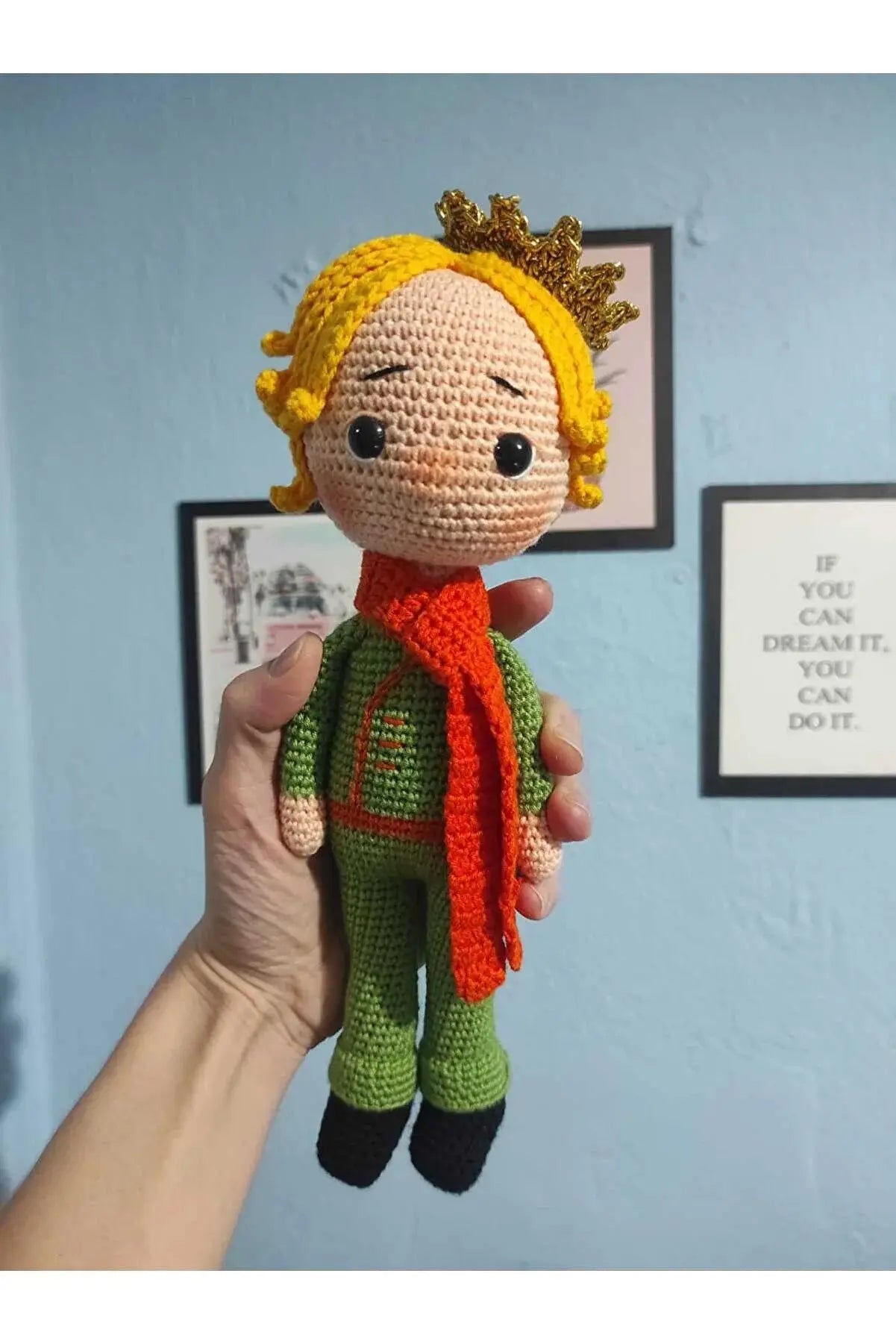 Crochet Little Prince Doll Toy - Handcrafted 100% Cotton Amigurumi Knitted Toy (12 inches) - Joy Gift London