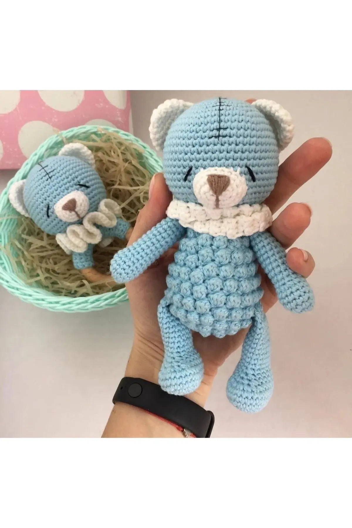 Crochet Newborn Blue Teddy Bear Gift Set (2 Pieces) - Joy Gift London