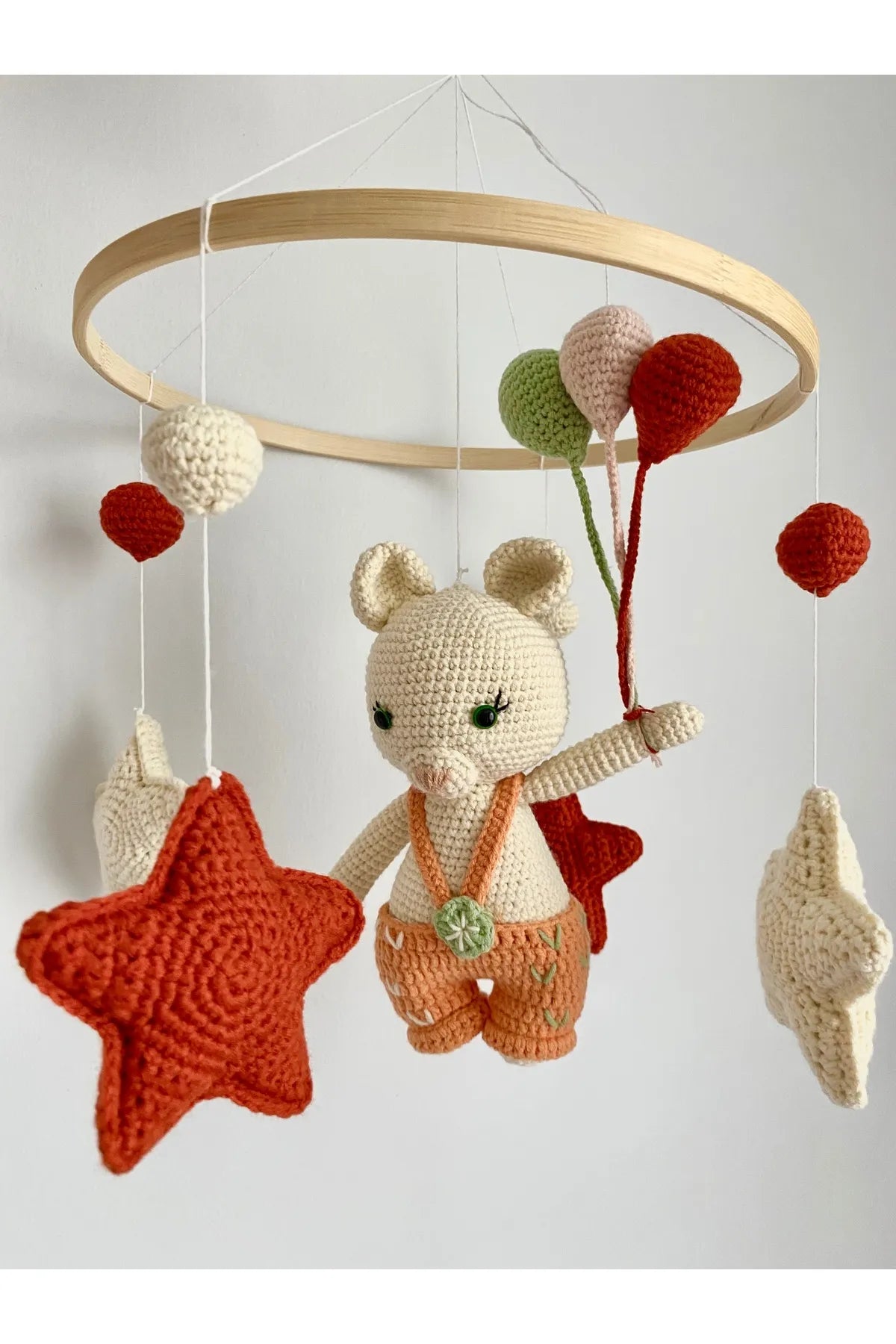 Crochet Teddy Bear with Balloons and Stars Baby Mobile