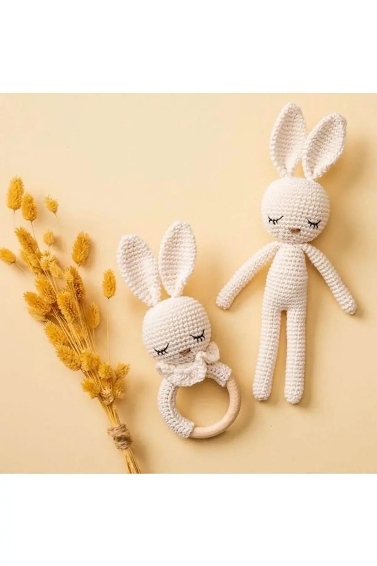 Crochet Rabbit and Rattle Toy Set 2pc - Joy Gift London