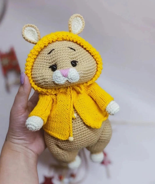 Handmade Crochet Cute Mouse in Yellow Huddie Toy - Joy Gift London