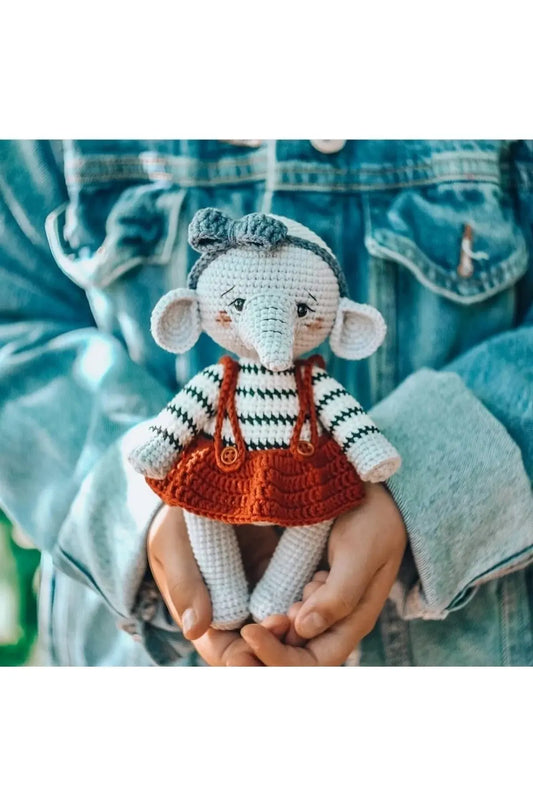 Crochet Elephant Girl in Orange Dress - Adorable Handmade Toy - Joy Gift London