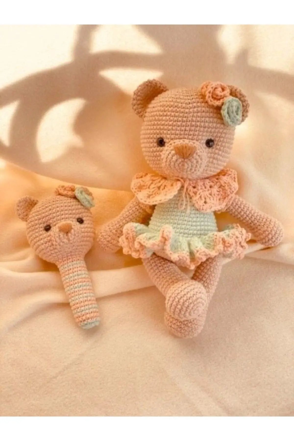 Crochet Teddy Bear Newborn Gift Toy Set (2 Pieces) - Joy Gift London