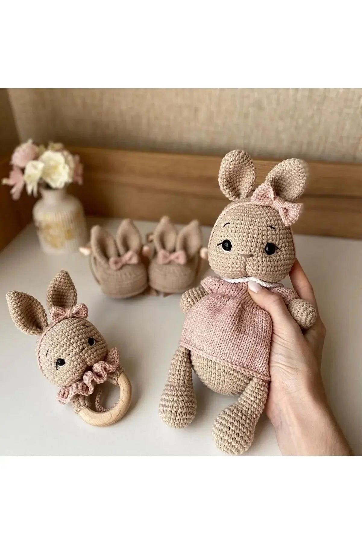 Crochet Newborn Gift Toy Set Rabbit 3pc - Joy Gift London