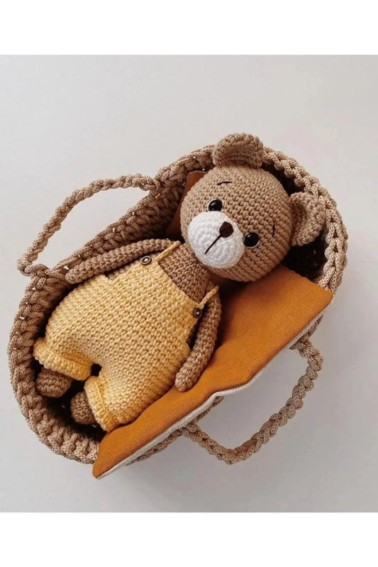 Crochet Teddy Bear Orange Jumpsuit Toy - Joy Gift London