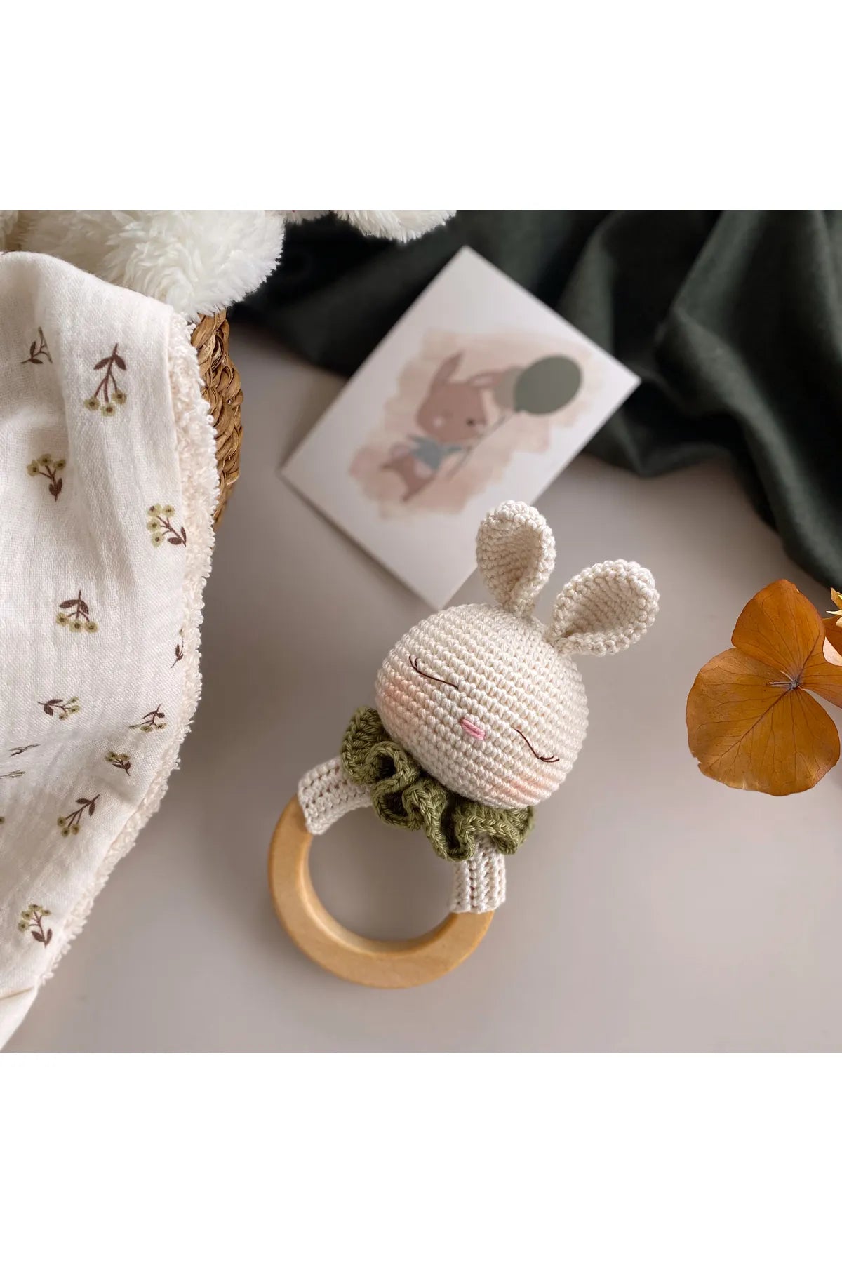 Crochet Newborn Sleeping Mate Rabbit Toy Gift set 2pc