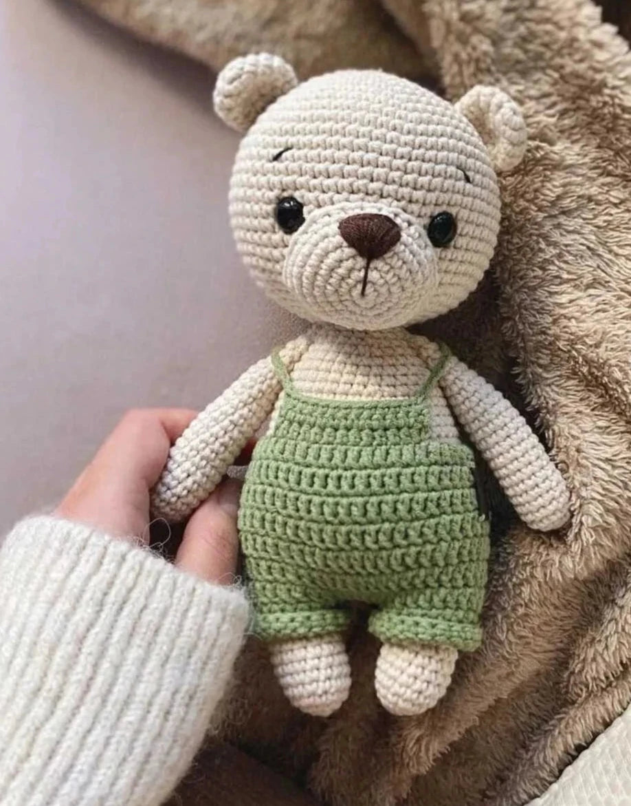 Crochet Cute Teddy Bear with Green Jumpsuit