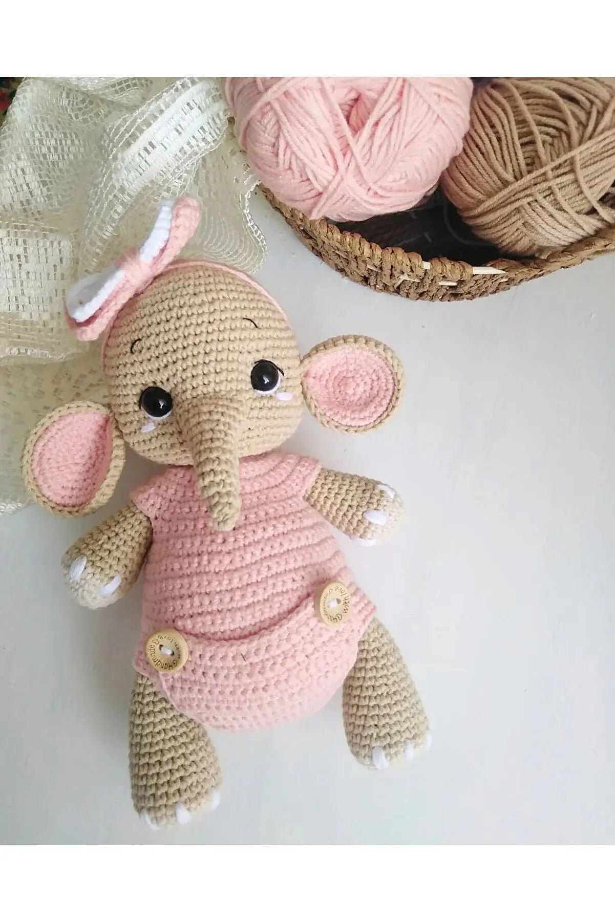 Crochet Elephant with Light Pink Jumper Toy - Joy Gift London