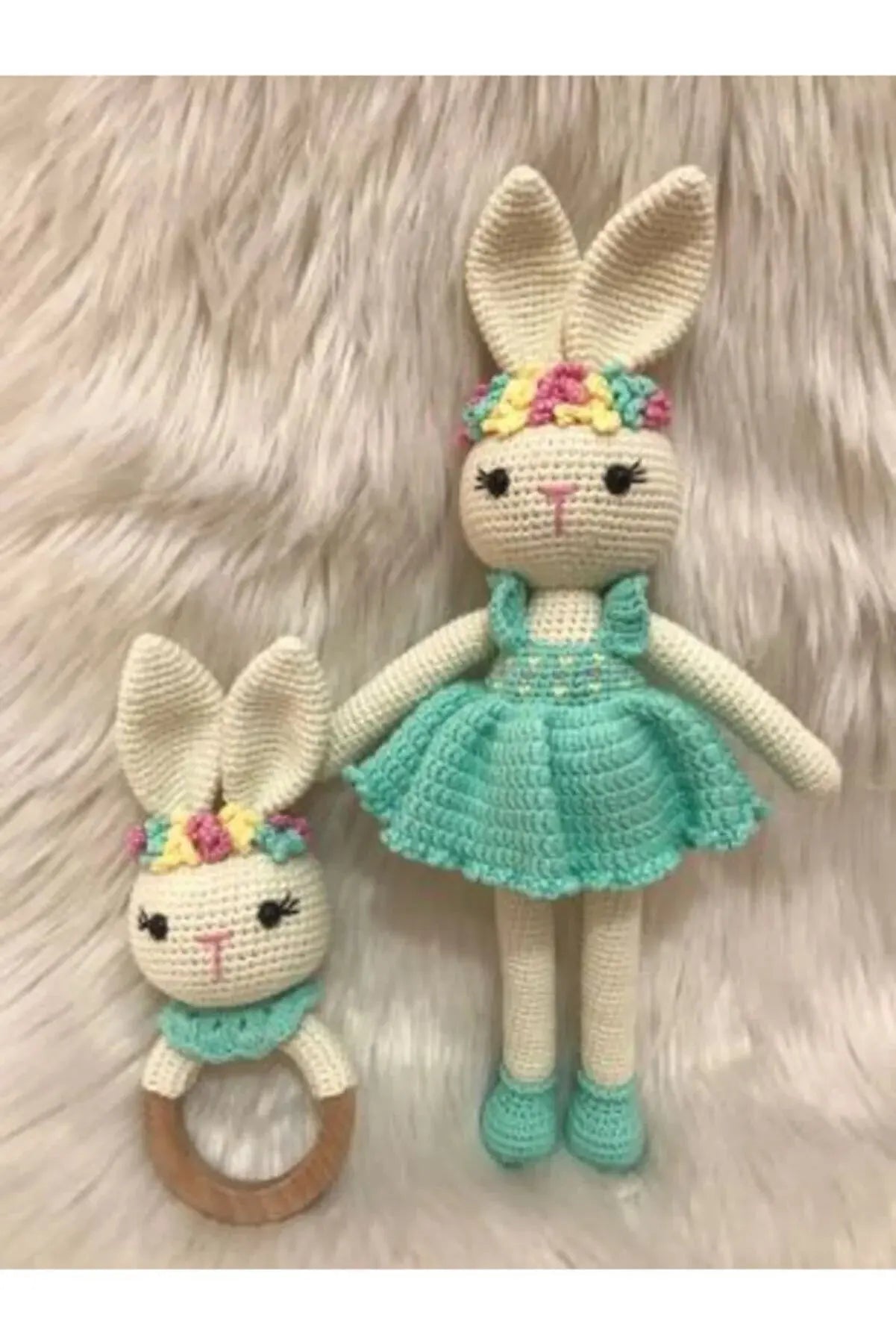 Crochet Rabbit and Rattle Toy Set 2pc - Joy Gift London