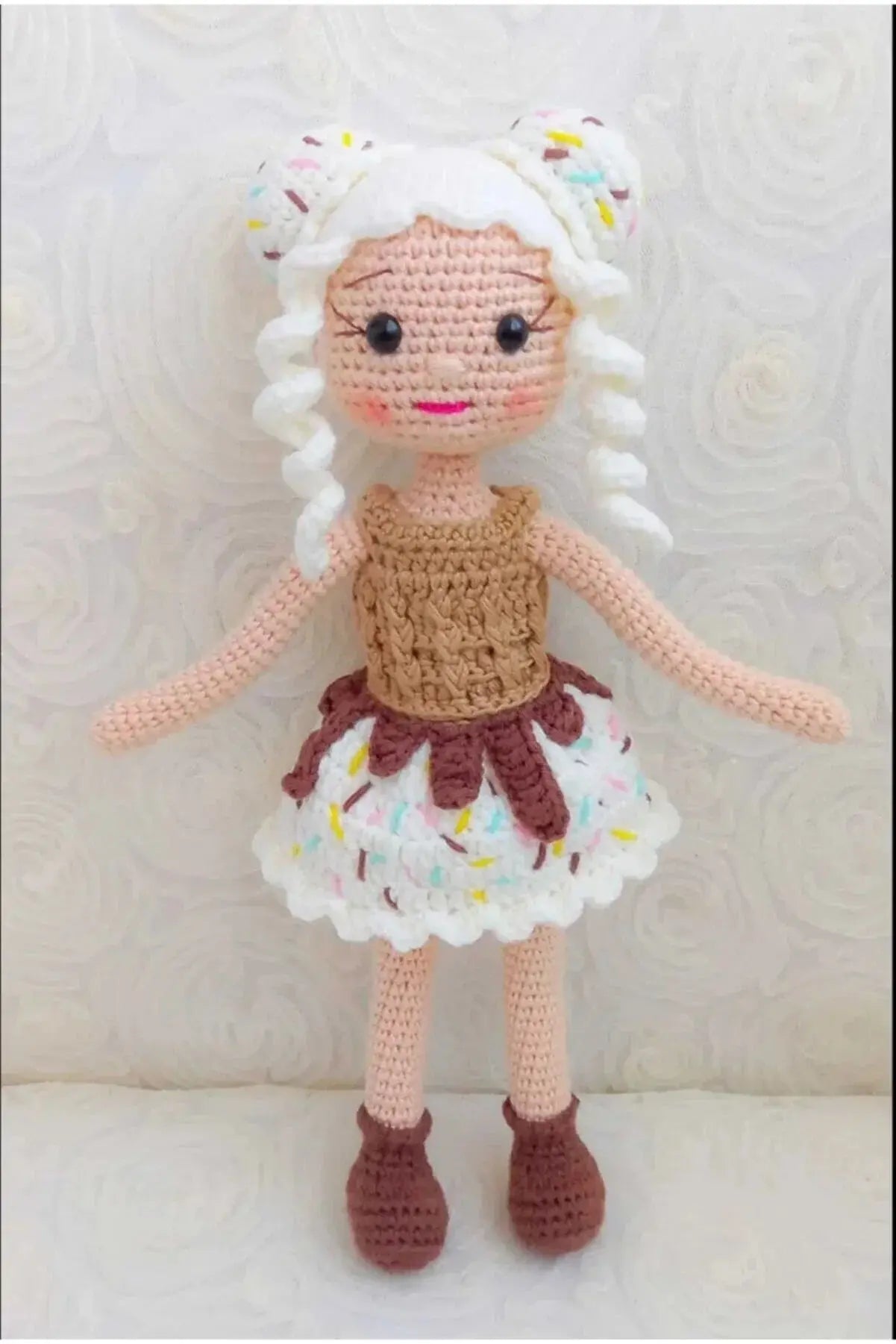 Crochet White Cupcake Girl Doll Toy - Joy Gift London