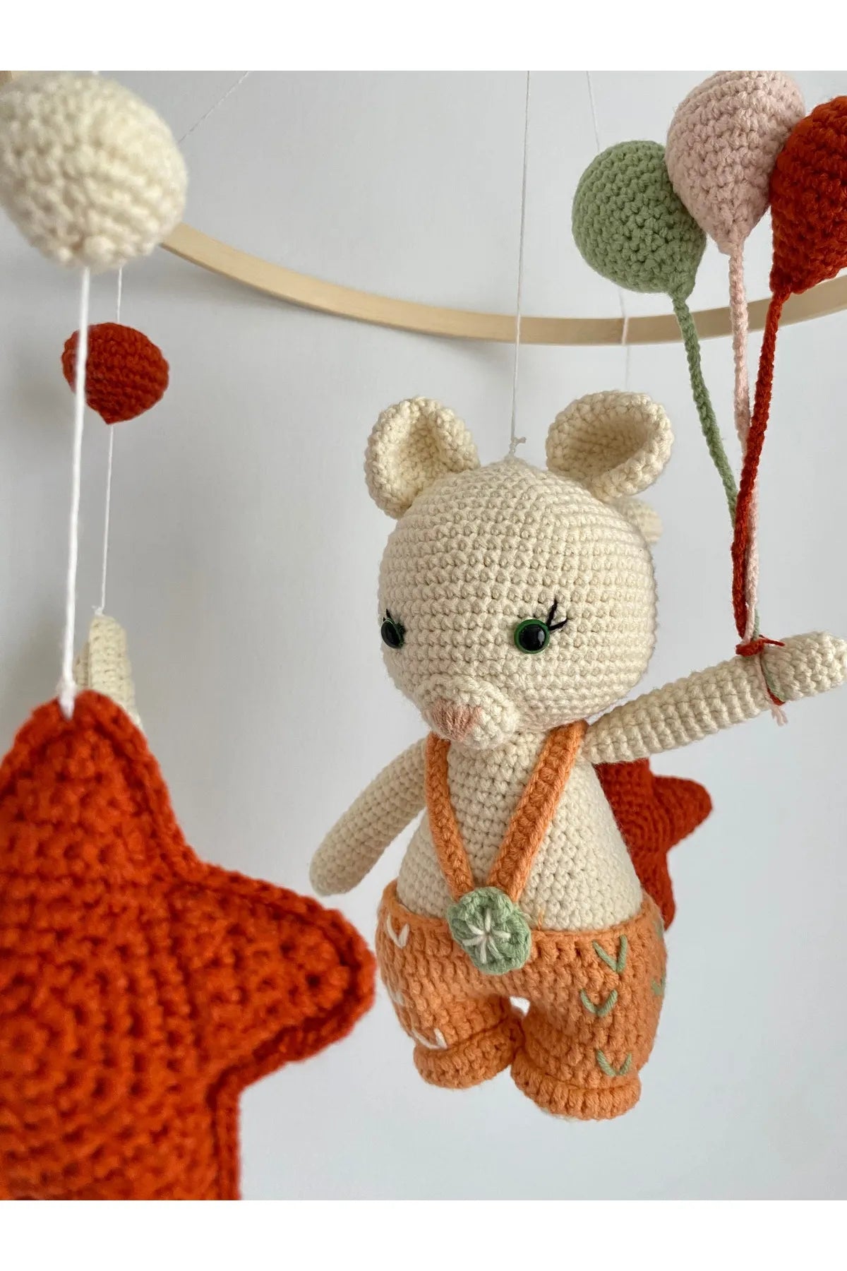 Crochet Teddy Bear with Balloons and Stars Baby Mobile