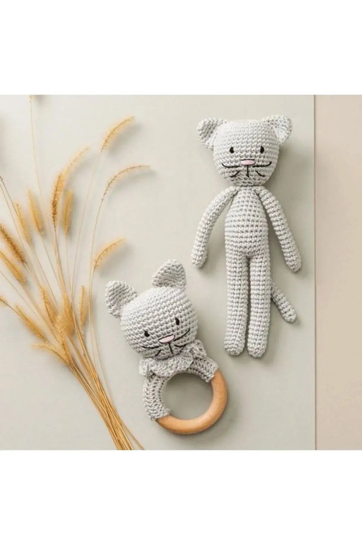 Crochet Cat and Rattle Toy Set 2pc - Joy Gift London