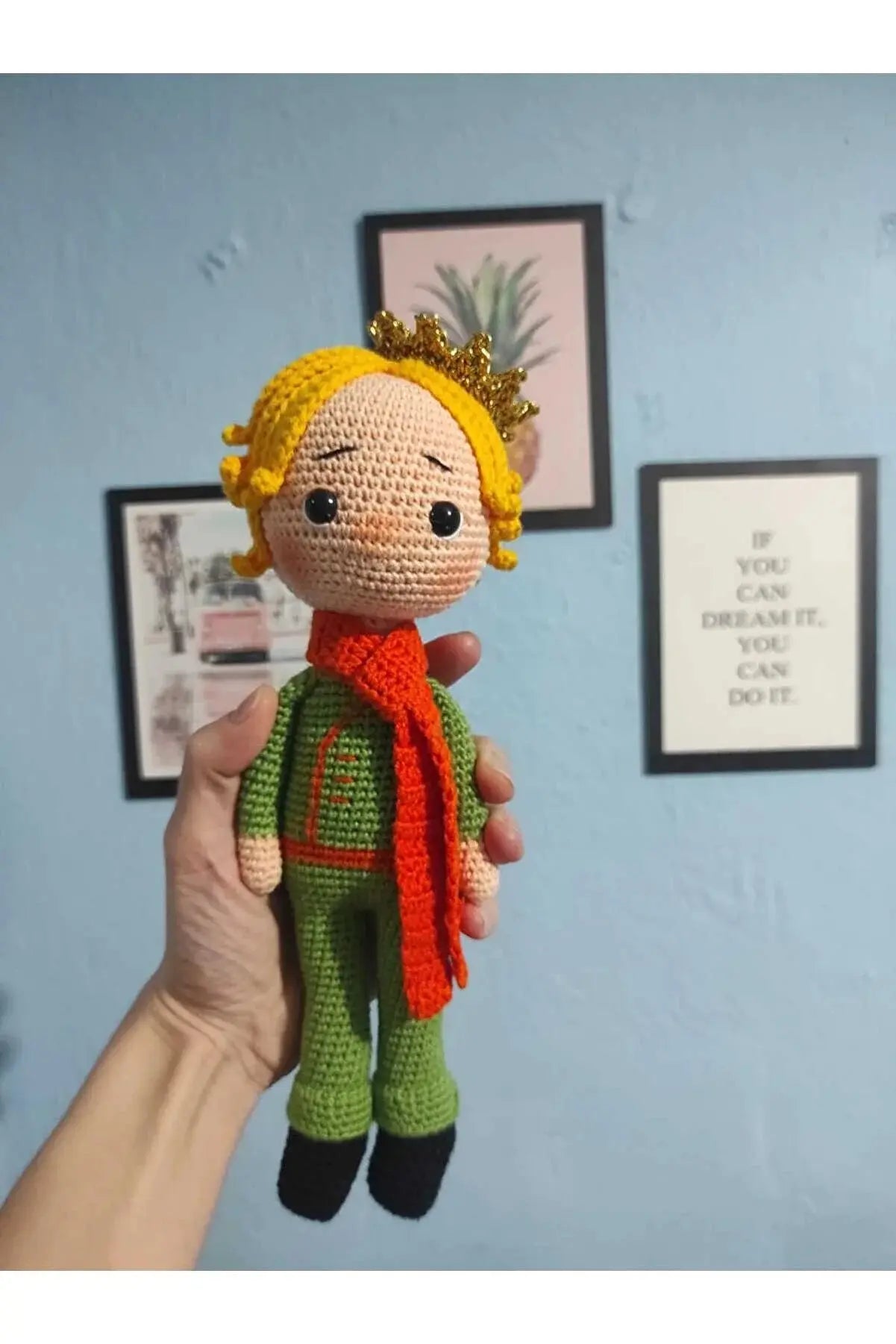 Crochet Little Prince Doll Toy - Handcrafted 100% Cotton Amigurumi Knitted Toy (12 inches) - Joy Gift London