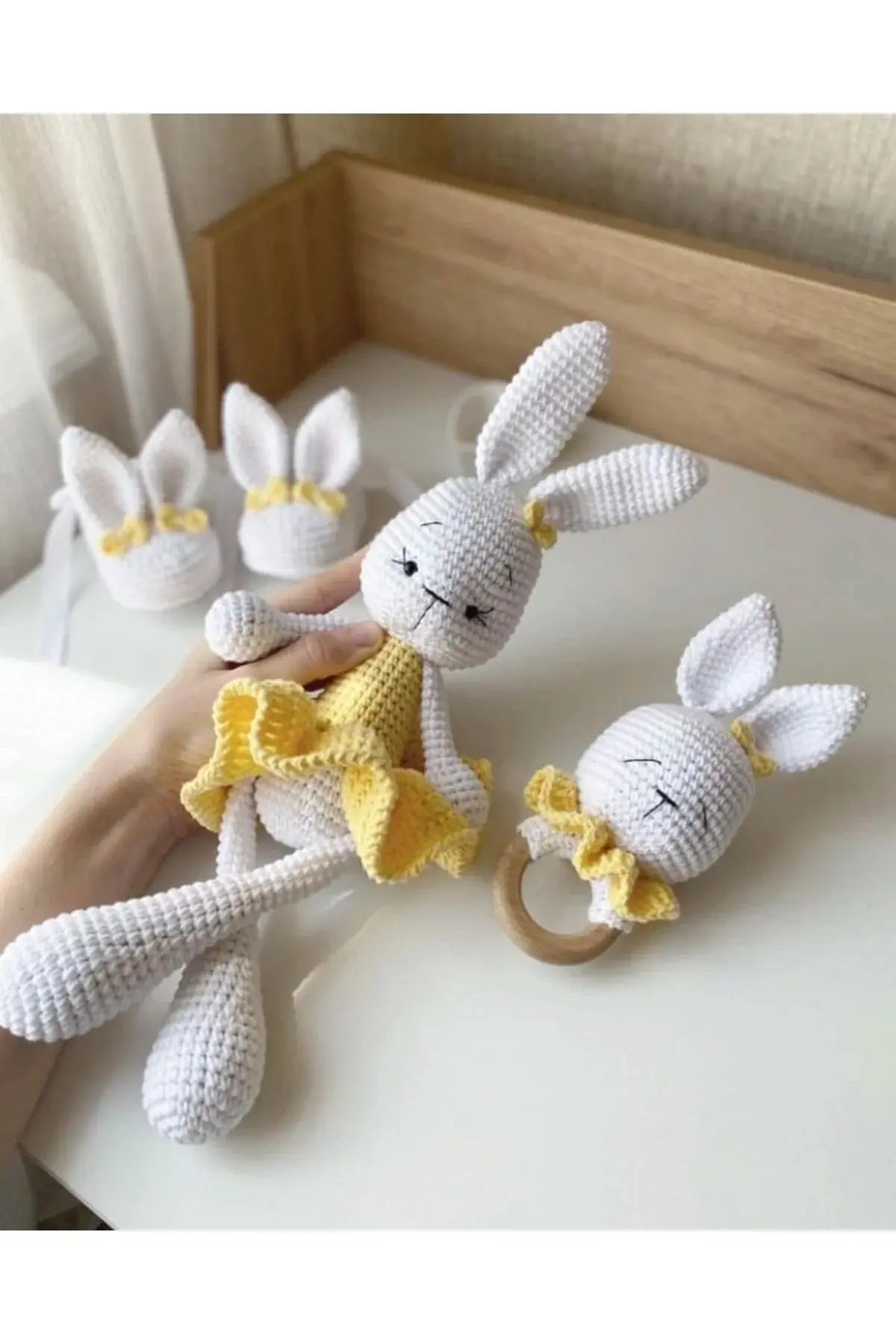 Crochet Newborn Organic Rabbit Toy Gift Set (3pc) - Joy Gift London