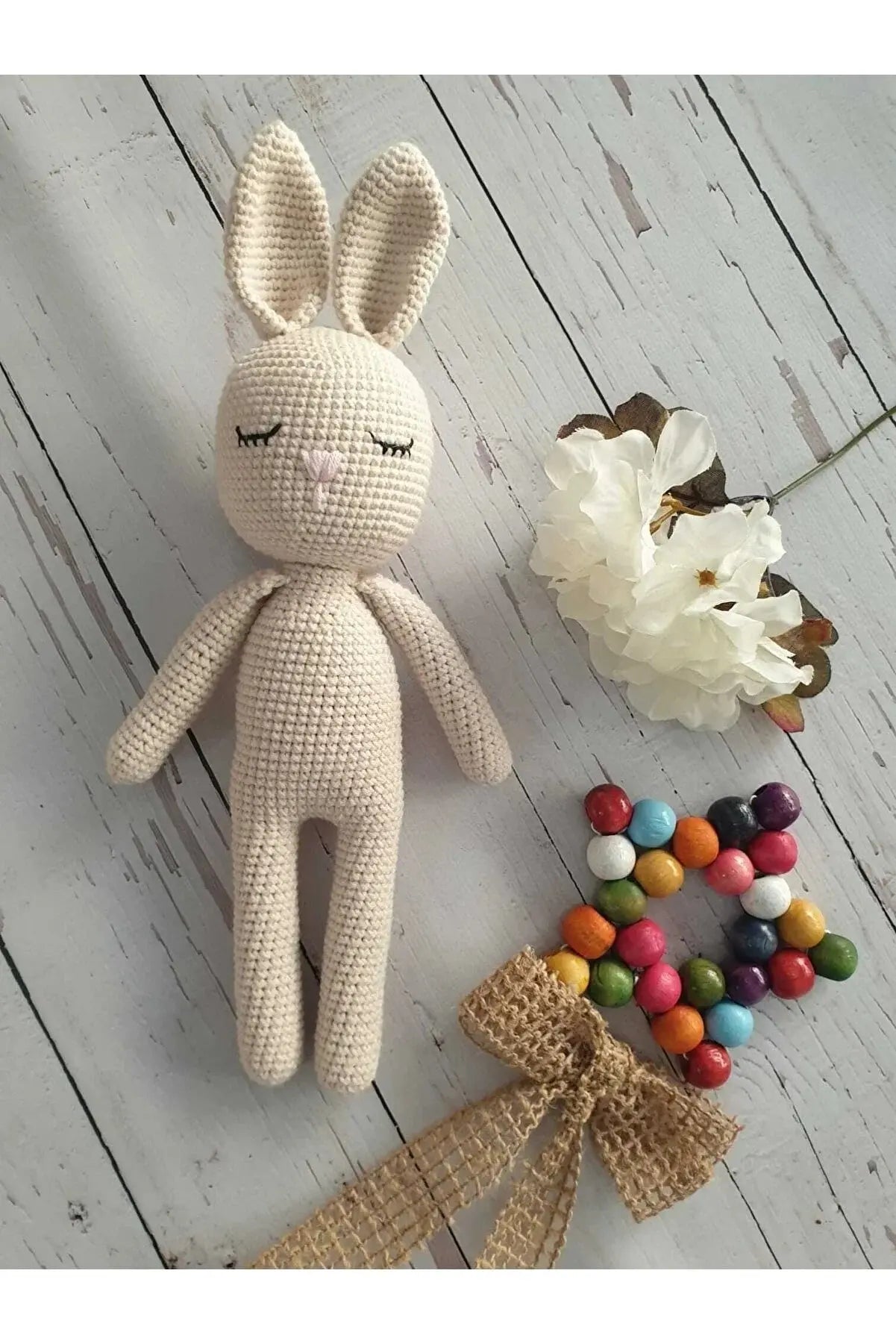 Crochet Cute Sleeping Mate White Rabbit Toy - Joy Gift London