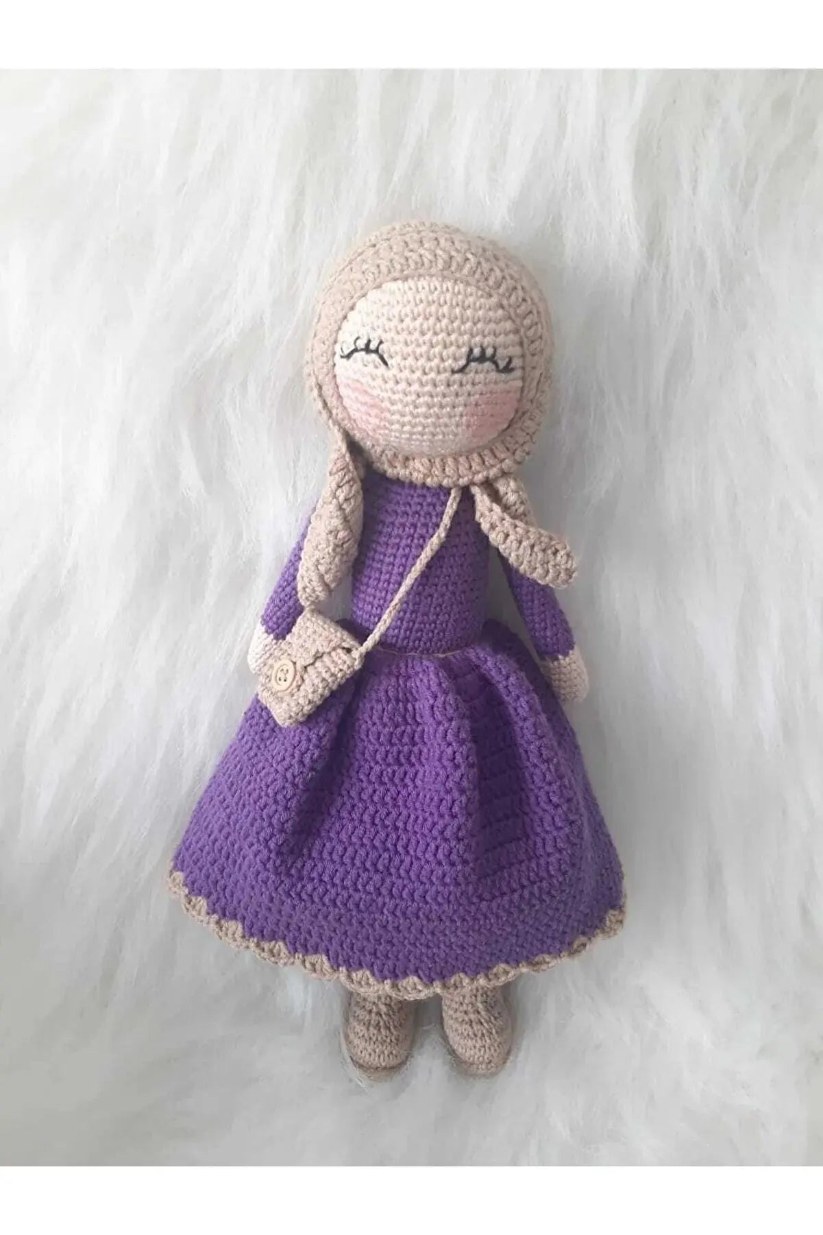 Crochet Hijab Doll with Blue Dress and Gray Hijab - Joy Gift London