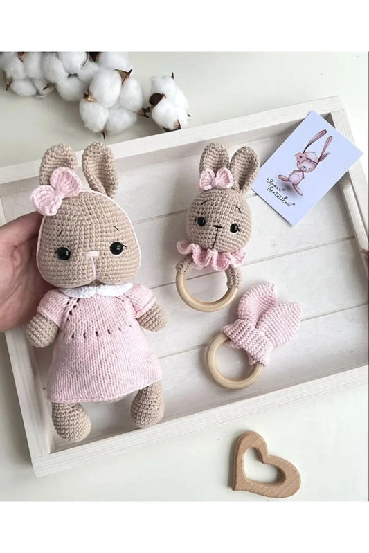 Crochet Newborn Gift Toy Set Rabbit 3pc - Joy Gift London