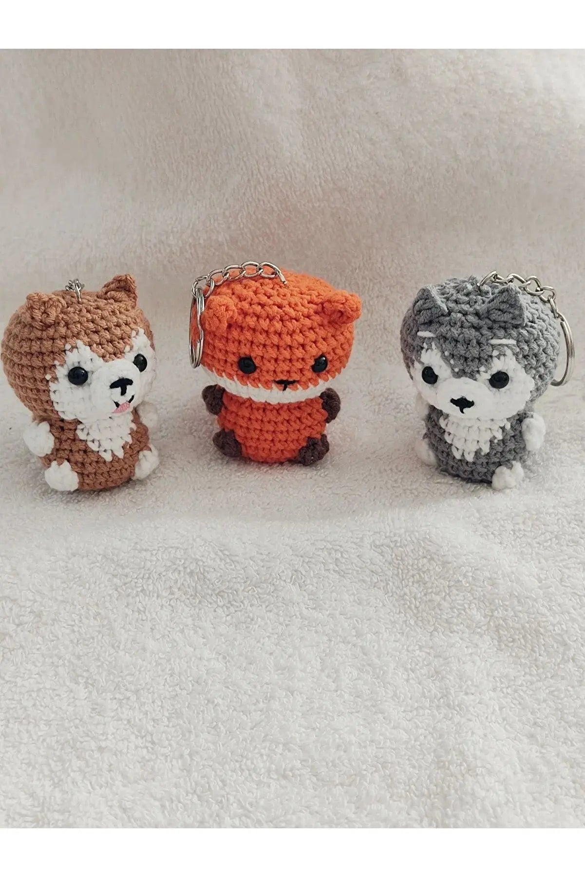 Crochet Fox, Dog, Wolf Keychain 3pc - Joy Gift London