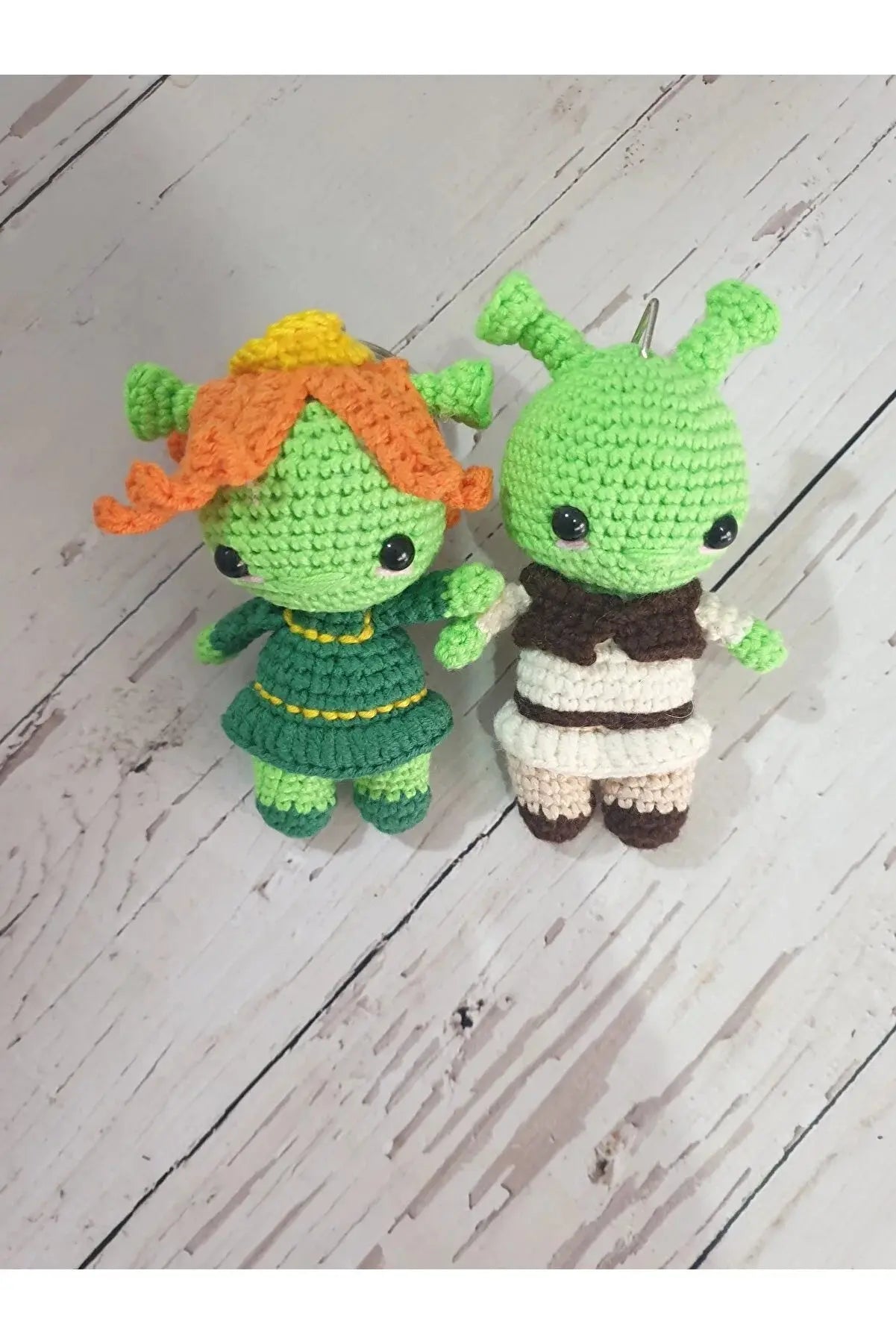 Handmade Crochet Shrek and Fiona Keychain - Joy Gift London