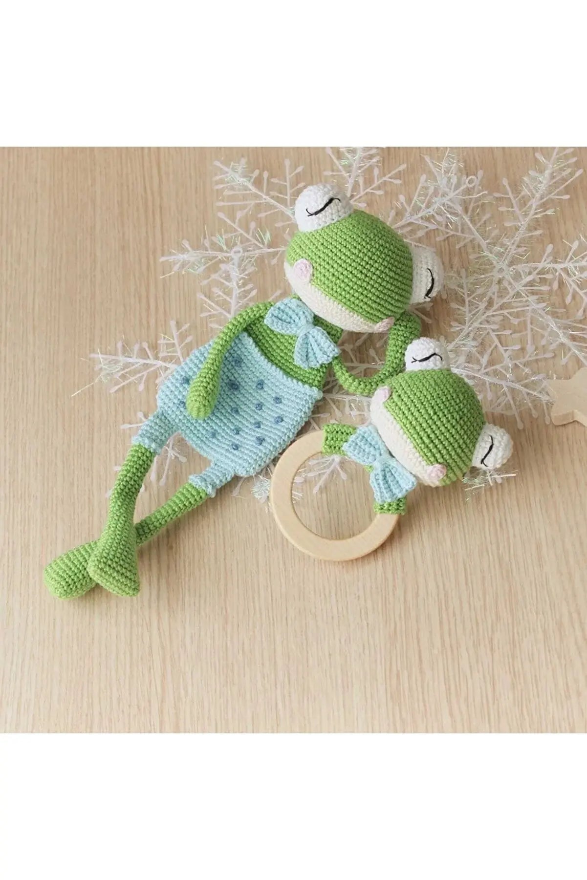 Crochet Organic Frog Boy and Rattle Toy Set - 2pc - Joy Gift London