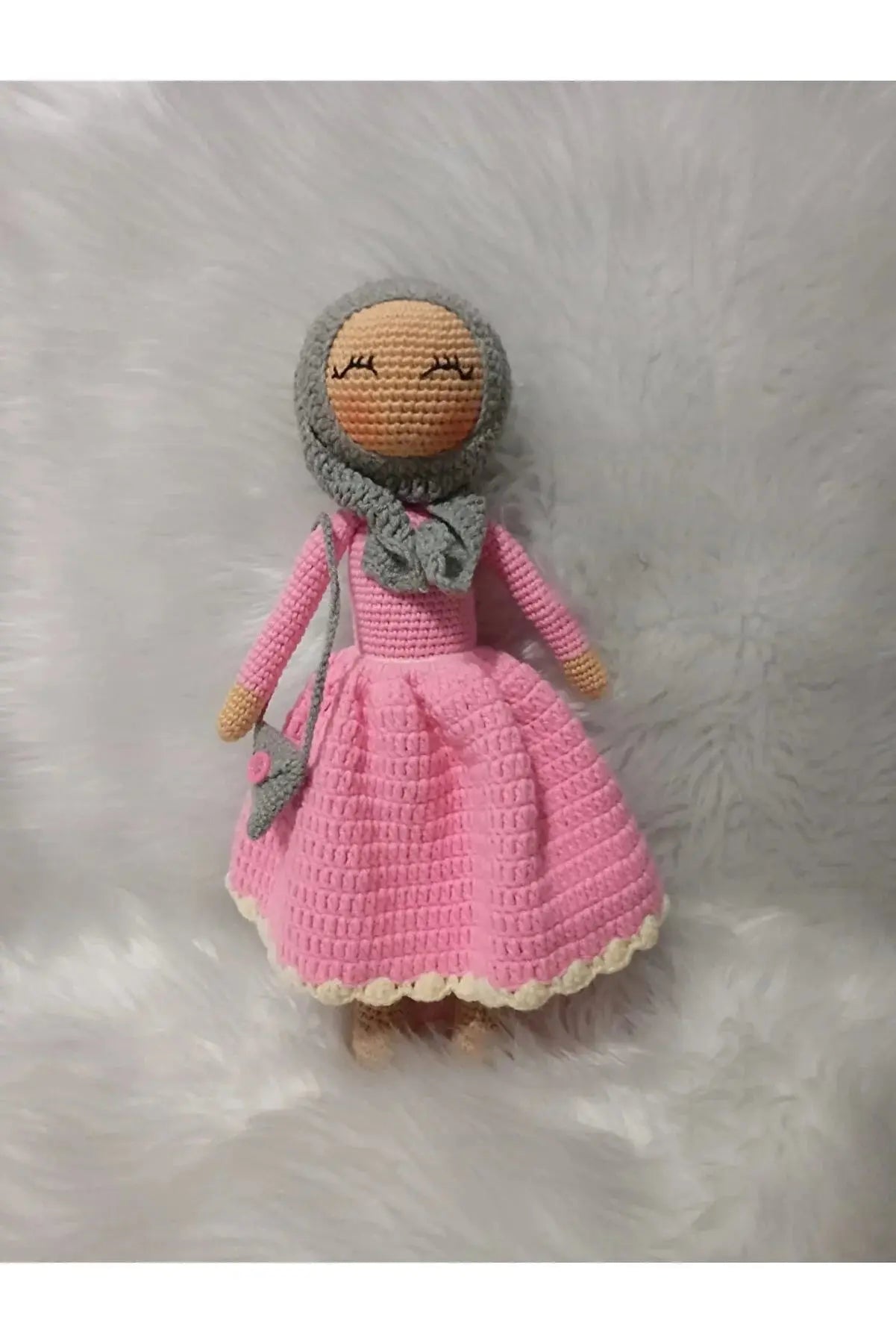 Crochet Hijab Doll with Blue Dress and Gray Hijab - Joy Gift London