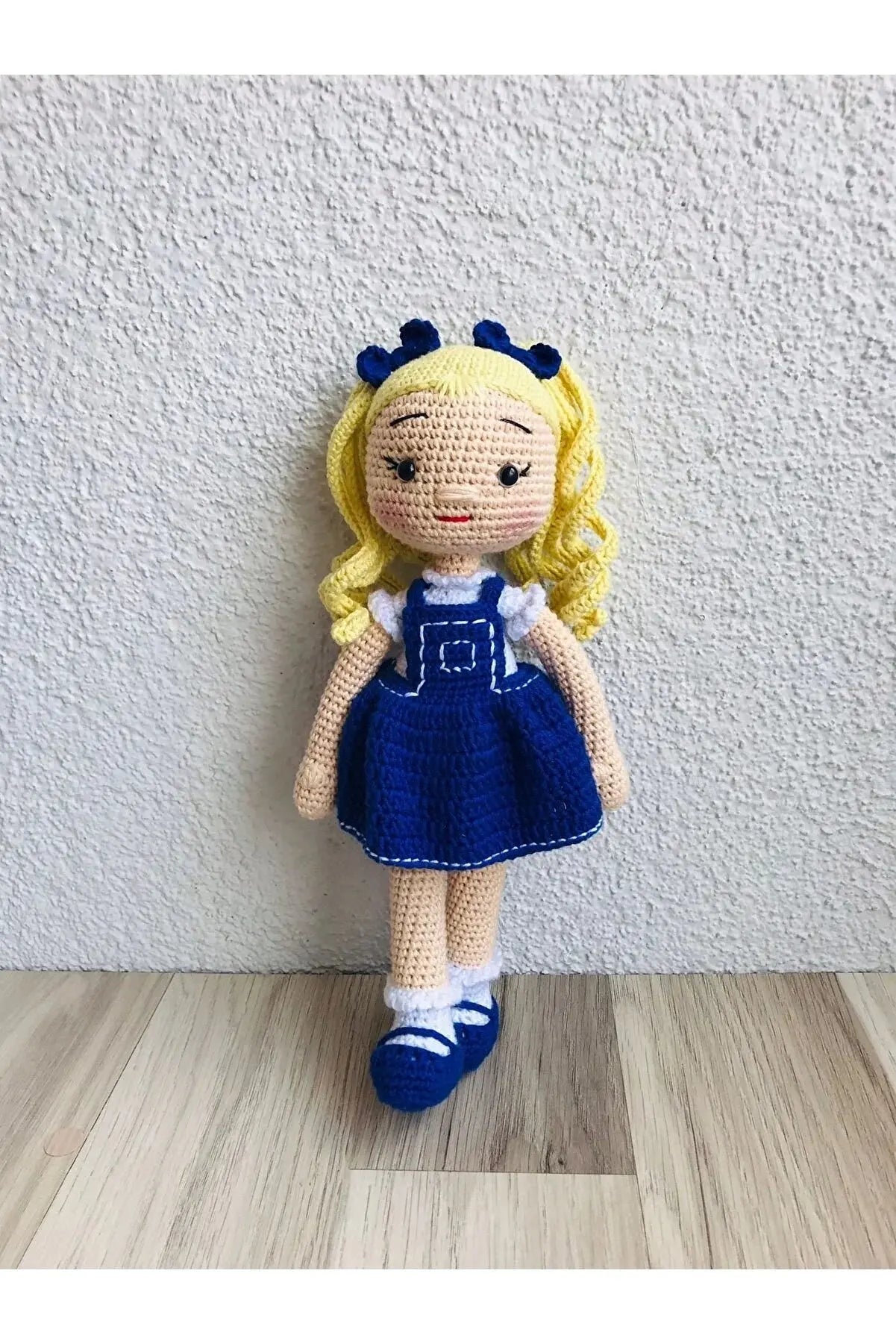 Crochet Cute Blonde Girl in Blue Dress Doll - Joy Gift London