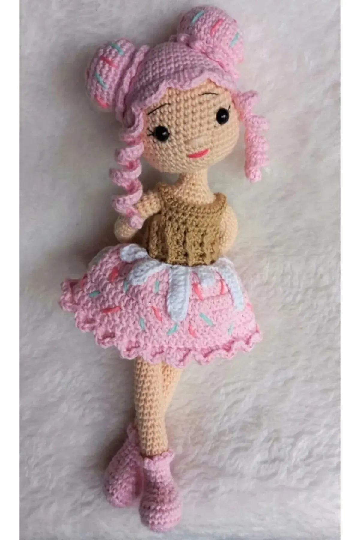 Crochet Pink-Brown Cupcake Girl Doll Toy - Joy Gift London