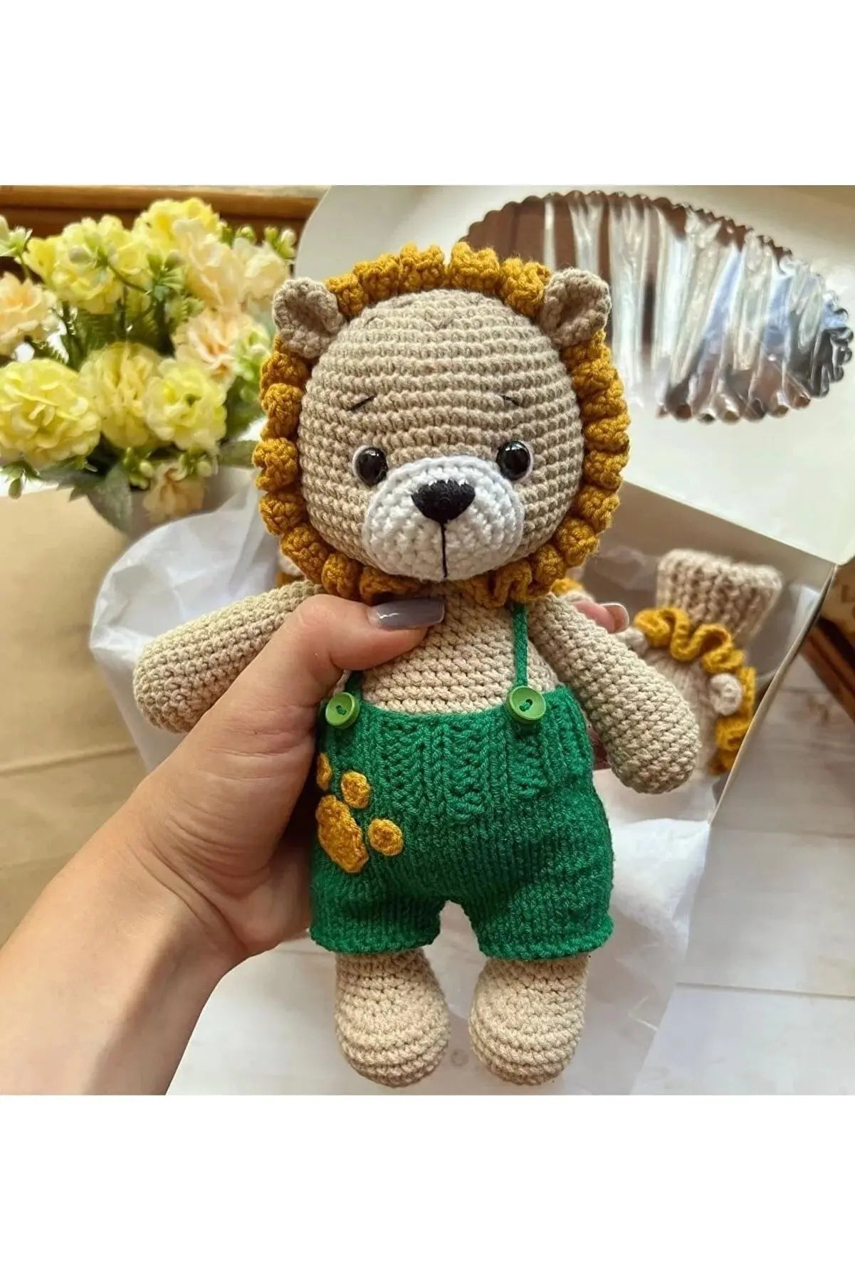 Crochet Lion Boy Green Jumpsuit Toy - Joy Gift London