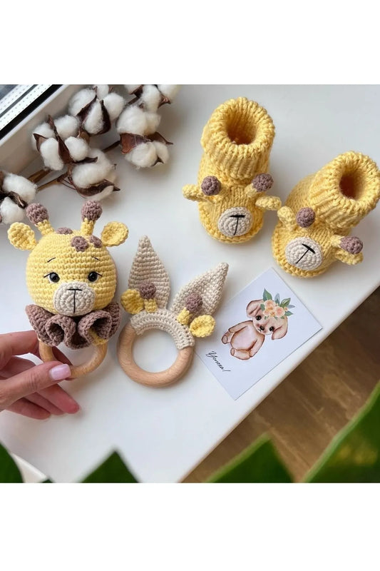 Crochet Newborn Gift Toy Set Giraffe 3pc