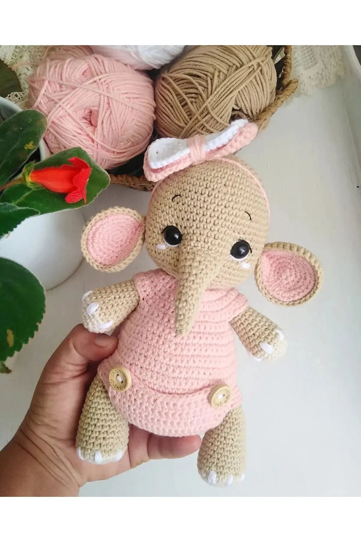 Crochet Elephant with Light Pink Jumper Toy - Joy Gift London