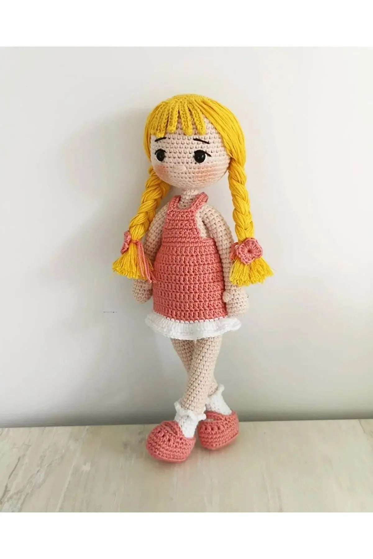 Crochet Cute Blonde Girl in Light Pink Dress Doll - Joy Gift London