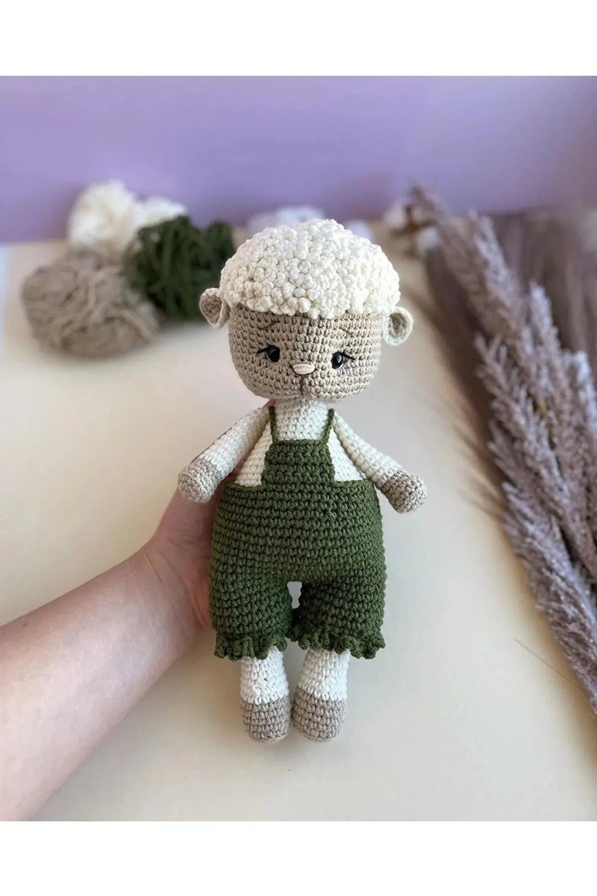 Crochet Cute Sheep Girl Toy in Green Jumpsuit - Adorable, Handcrafted Plush Decor for Kids - Joy Gift London