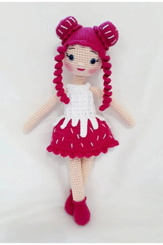 Crochet Burgundy Cupcake Girl Doll Toy - Joy Gift London