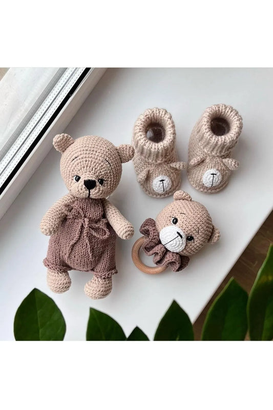 Crochet Newborn Gift Toy Set Teddy Bear 3pc