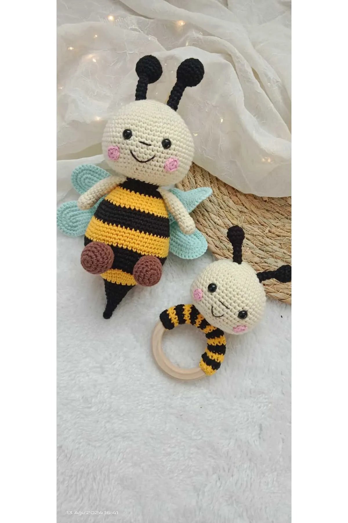 Crochet Bee and Rattle Toy Set 2pc