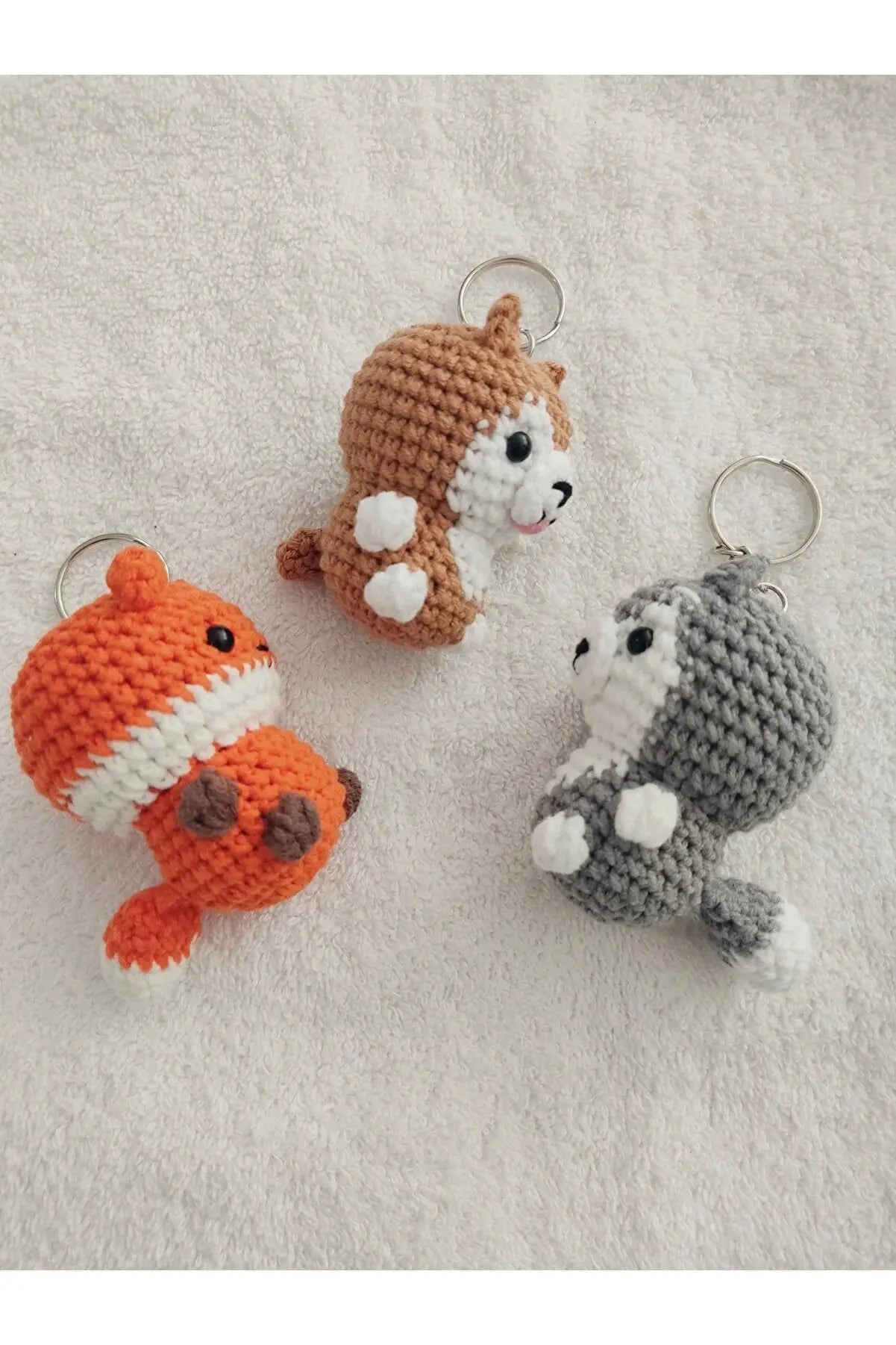 Crochet Fox, Dog, Wolf Keychain 3pc - Joy Gift London