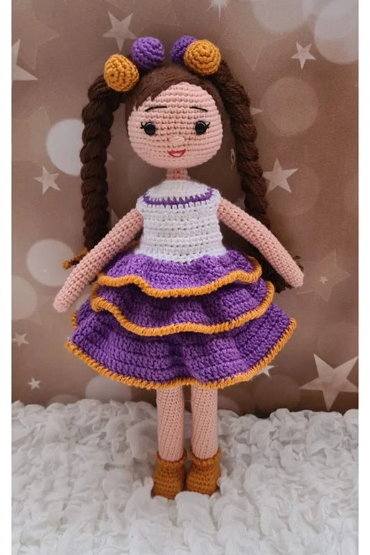 Crochet Little Cute Girl in Purple Dress - Joy Gift London