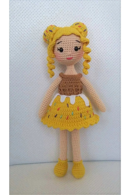 Crochet Yellow Cupcake Girl Doll Toy - Joy Gift London