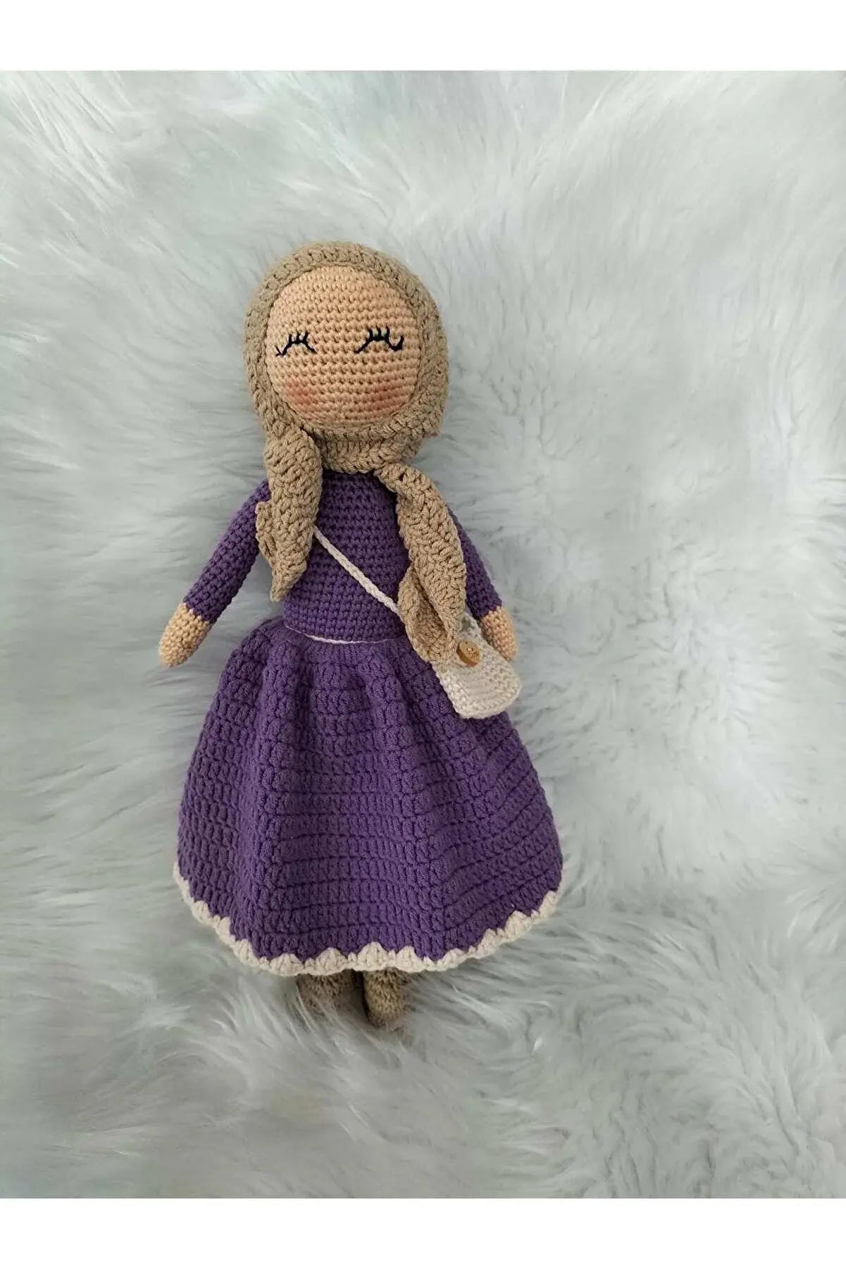 Crochet Hijab Doll with Purple Dress and Brown Hijab - Joy Gift London