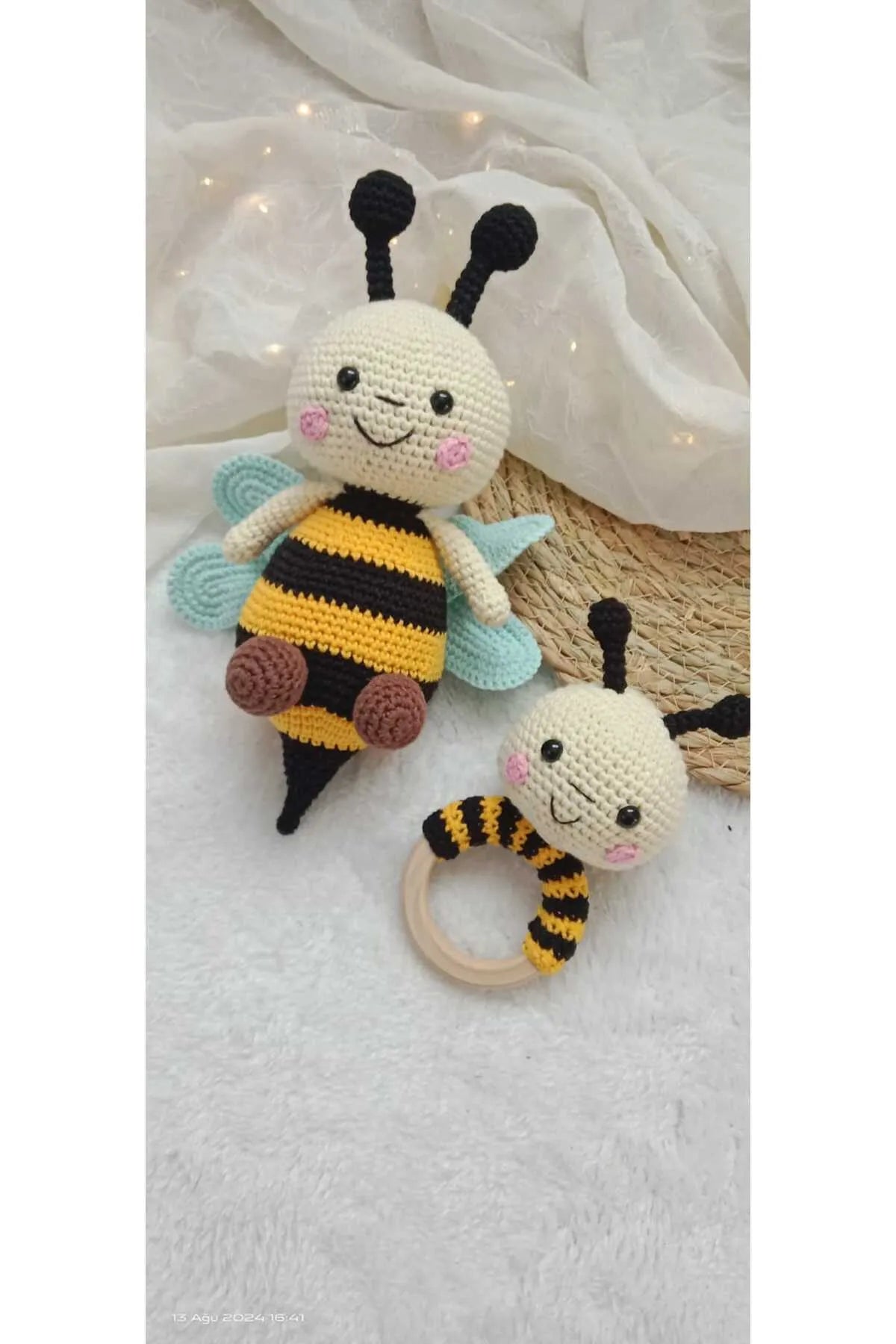 Crochet Bee and Rattle Toy Set 2pc