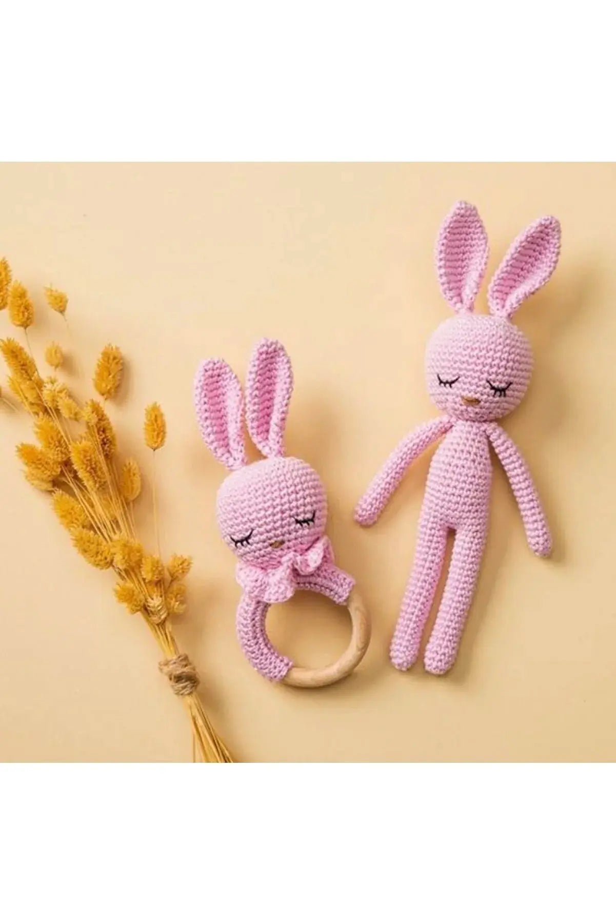 Crochet Rabbit and Rattle Toy Set 2pc - Joy Gift London