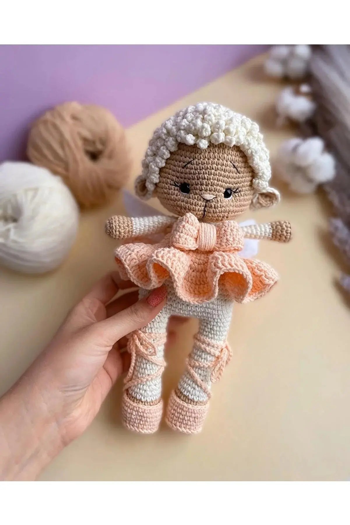 Crochet Cute Sheep Girl Toy in Light Pink Dress - Joy Gift London