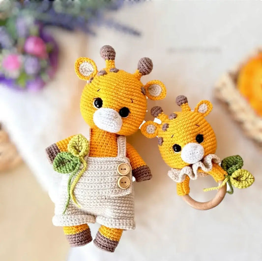 Crochet Cute Giraffe Toy and Rattle Toy Set 2pc