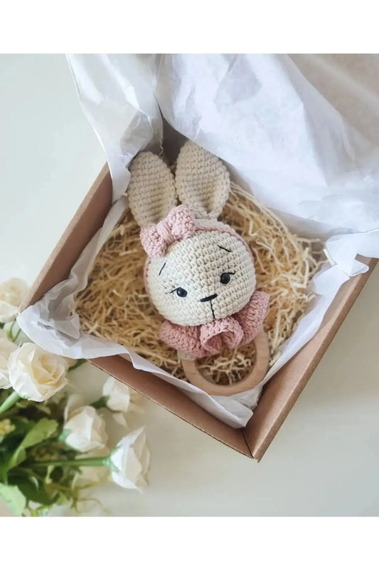 Crochet Cute Rabbit Rattle Toy with Bell Joy Gift London